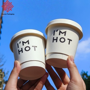 BAORen ถ้วยใส่กระดาษทิชชู่สีขาวงาช้างแบบเรียบง่ายพร้อมฝาปิดขนาด12ออนซ์ถ้วยกาแฟกระดาษขนาดเล็กสำหรับใส่กลับ - Product Image 6