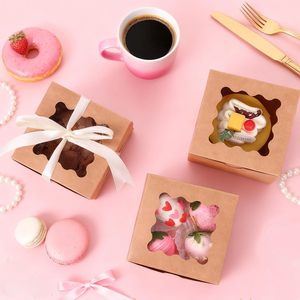 Boîtes à biscuits avec fenêtre, 4x4x2,5 pouces, boîtes de boulangerie brunes, contenants à pâtisserie pour petits biscuits, friandises et desserts - Product Image 3