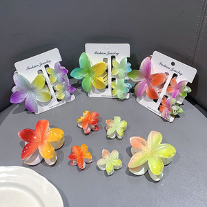 Nouvelle Collection 2026 : Lot de 3 Pinces à Cheveux Unisexe en PC, Motif Fleur de Plumeria Arc-en-ciel, 8 cm – Assortiment Hawaïen Frangipani pour l'Été - Product Image 1
