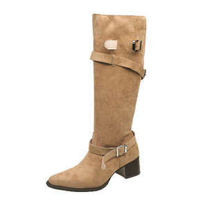 Botas Femininas Over-the-Knee de Bico Fino, Salto Grosso, Efeito Modelador, Franzido e Despojado, com Sola de Borracha, Coleção Primavera Outono 2026 - Product Image 6