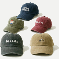 Casquette de baseball en velours côtelé de coton délavé style vintage personnalisée avec logo brodé, idéale pour le sport et les activités de plein air, effet vieilli, non structurée