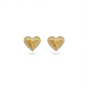 Boucles d'oreilles clous cœur E2455 plaqué or avec cristaux et strass sertis clos, bijoux romantiques et tendance, cadeau unisexe - Product Image 1