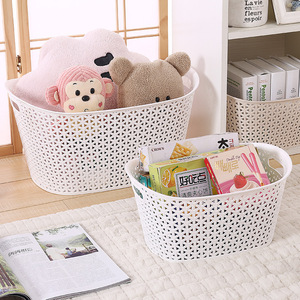 Hollowed-out Plastic <b>Storage</b> <b>Basket</b> Oval With Handle For Organizing <b>Toys</b> Books And Cosmetics White - Product Image 1