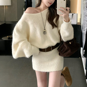 <span class=keywords><strong>Cardigan</strong></span> di nuovo stile con gonna aderente e abito monospalla a maniche lunghe per l'autunno e l'inverno - Product Image 3