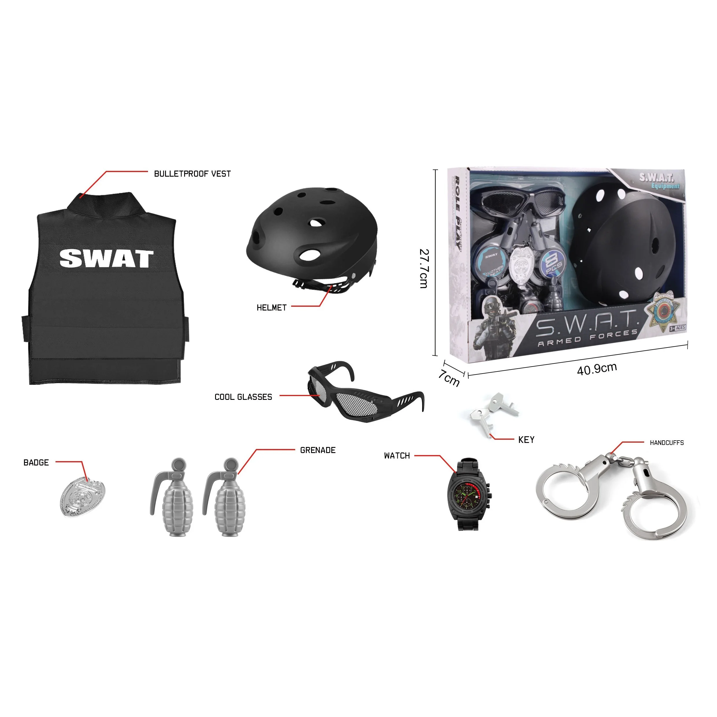 Полицейское снаряжение с пуленепробиваемыми наручниками, шлем, полицейские наборы для детей