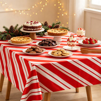 Nappe diagonale rouge et blanche à rayures pour Noël, carnaval, fête d'anniversaire – Décorations jetables en plastique