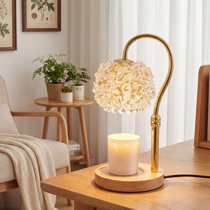 Crystal Dandelion <b>Table</b> Lamp Brass Stem Wood Base E26 <b>LED</b> 2700K Warm <b>Light</b> Modern Black Shade Eco-Friendly for Bedroom Decor - Product Image 5