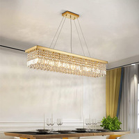 Luminaire suspendu rectangulaire en fer et cristal pour salon et salle à manger, haute luminosité, doré, garantie 1 an