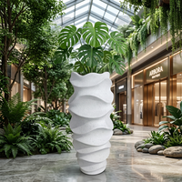 Pot Bunga & Planter Taman Modern Besar Warna Hijau dari Fiberglass Beton untuk Luar Ruangan Bentuk Spiral
