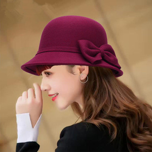 Chapeau Bob Femme Hiver Style Coréen Tendance Vintage en Laine avec Nœud Élégant et Chaud, Coupe-Vent pour l'Extérieur - Product Image 1