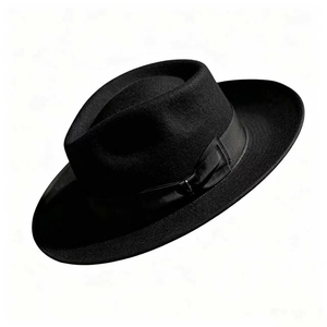 Black Wool Felt Fedora <b>Hat</b> Bow <b>Band</b> Wide Brim Classic Adjustable Adult Headwear for Party Travel - Product Image 4