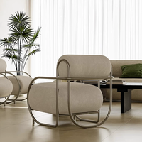 Fauteuil d'appoint de luxe italien, mobilier commercial moderne, chaise individuelle en velours, chaise de loisirs en acier inoxydable