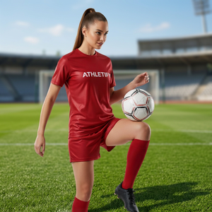 Conjunto de Uniforme de Fútbol Femenino Personalizado, Pantalones Cortos y Camiseta, 100% Poliéster, Ligero, Transpirable, de Secado Rápido, Cintura y Cuello Elásticos, Personalizable para Equipos - Product Image 3