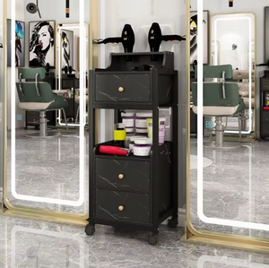 White Salon <b>Trolley</b> With 4 Wheels Storage Drawers For Hair Styling <b>Tools</b> And Products Contemporary Design Easy Moving - Product Image 3