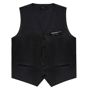 Gilet in Raso <span class=keywords><strong>Nero</strong></span> di Lusso con Cravatta, Pochette e Gemelli da <span class=keywords><strong>Uomo</strong></span> - Elegante per Matrimoni, Moda Casual, Business, Smoking, Tinta Unita - Product Image 5