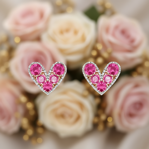 E1909 Orecchini a perno con cuore di diamanti rosa, placcati in oro rosa, gioielli alla moda da donna, idea regalo - Product Image 2