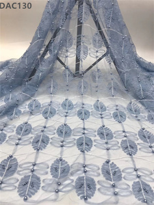 Tela de encaje bordado de perlas de alta calidad, patrón de hojas, tela de encaje de tul Floral para mujer para ropa - Product Image 6