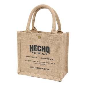 High Quality Fashion Hot Sale Burlap Custom Logo Eco Shopping <strong>Jute</strong> <strong>Bag</strong> with Snap Button - Product Image 1