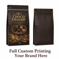Sachet d'emballage alimentaire haut de gamme personnalisable pour truffes au chocolat, avec fenêtre, fond carré, refermable, en feuille d'or, pour chewing-gum
