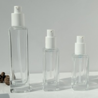 Botol Kosmetik Kaca Persegi Mini 20g 50g 40ml 120ml Murah Laris Manis dengan Pompa, Set Lotion Makeup, Cetak Sablon Sutra Mewah