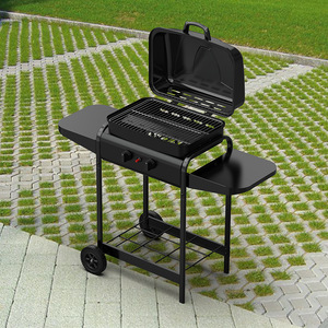 Word Outdoor Gas Grill Double Burner <b>Smokeless</b> Trolley With Wheels For Backyard <b>BBQ</b> - Product Image 2