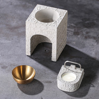 Brûleur d'encens carré en béton écologique, naturel et aromatique, durable, gris, pour huiles d'aromathérapie et fonte de cire, pour la maison