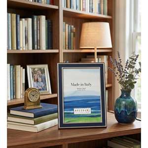 Beltrami 4x6 Silver Plated Wood Photo <b>Frame</b> with Embossing <b>Printing</b> Vertical Design Made in Italy - Product Image 2