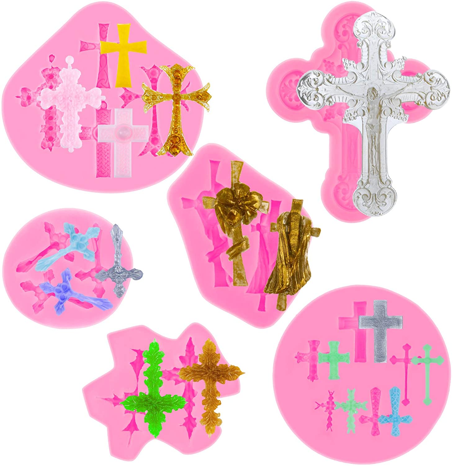 Sijiangmold Doop Cake Decoraties Kruis Cake Mold Cross Siliconen Mallen Communie Kelk Duif Fondant Mallen Voor Doop Party Cake Decoreren Cupcake Topper Snoep Chocolade Gom Pasta Set Van 4