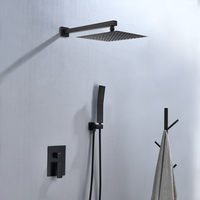 Ensemble de douches de salle de bain noires avec douchette murale dissimulée à 2 fonctions