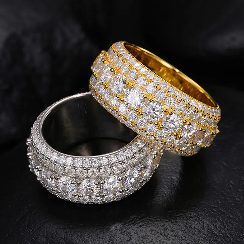 แหวนเพชรมอยส์ซอไนต์สีเงินสเตอร์ลิงฮิปฮอป S925ชุบทอง18K แหวนเพชรโมอิสซาไนต์สำหรับผู้ชายผู้หญิง