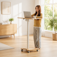 THADDEUS DS05 Bureau mobile pour ordinateur portable en alliage d'aluminium pliable à hauteur réglable avec roues pneumatiques, design peu encombrant