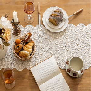 Nappes <span class=keywords><strong>de</strong></span> <span class=keywords><strong>table</strong></span> en coton tissé <span class=keywords><strong>de</strong></span> 13 x 106 pouces, <span class=keywords><strong>dentelle</strong></span> crochetée bohème, chemins <span class=keywords><strong>de</strong></span> <span class=keywords><strong>table</strong></span> avec pompons pour <span class=keywords><strong>table</strong></span> à manger à domicile - Product Image 4