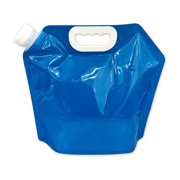 단색 비닐 물주머니 5 리터 플라스틱 저장 물통 bpa 프리 블루 워터 파우치 (탑 스파우트 포함)