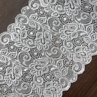 Pita renda elastis putih motif bunga lebar 18cm, terlaris, untuk gaun pengantin dan lingerie wanita