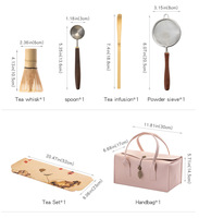 Ensemble de thé matcha en céramique quatre pièces, bol, tasse à thé avec bec verseur, fouet, support, outils de préparation du thé, accessoires matcha, fouet en bambou pour matcha
