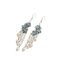 Nouvelles boucles d'oreilles cloisonnées de style chinois, en pierre naturelle, avec longues pampilles de perles, style traditionnel Hanfu Cheongsam, vintage