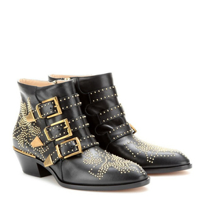 Bottes à talons épais pour femmes Xinzirain, personnalisées avec strass, en cuir véritable imprimé, avec boucle de ceinture à <span class=keywords><strong>rivets</strong></span> et bride à la cheville - Product Image 4