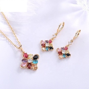 <b>Candy</b> Luxury 18K Gold Plated Colored Jewelry Set Geometric Diamond Drop <b>Necklace</b> and Earrings New Fashion Rainbow Zirconia Set - Product Image 1