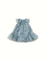 Nouvelle Robe d'été sans manches en dentelle imprimée pour filles, en maille, Vêtements de mode pour enfants