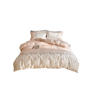 Luxury Girly Style 100-count Long-staple Cotton Four-piece <b>Bedding</b> <b>Set</b> With French Floral Embroidery And Color-blocked Duvet - Product Image 5