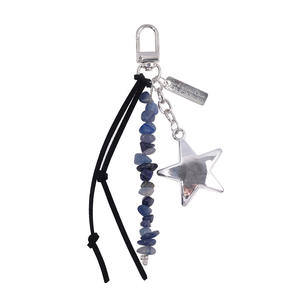 Porte-clés en argent avec étoile, style gravier tendance, avec accessoires en cuir coloré, charme pour sac à main, design à pompon tendance - Product Image 5