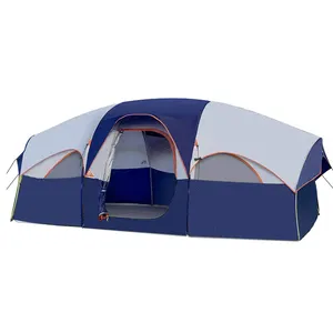 帐篷-8人-露营-帐篷，防水防风家庭帐篷，5个大网眼，双层，分隔窗帘