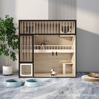Villa moderne à fermeture à bouton pour chat en bois Maison intégrée pour chat et armoire pour animaux de compagnie avec cage à tiroir pour chats d'intérieur et toilettes