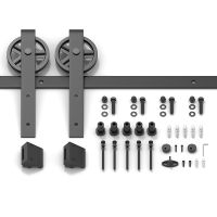 Kit de Herrajes para Puerta Corrediza de Granero de Madera Única en Forma de J, Negro, Moderno, de Alta Resistencia, Fácil de Instalar, de 2 m (6.6 pies)