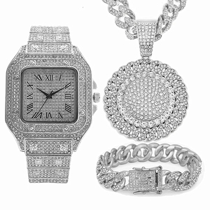 3 uds Iced Out collar pulsera Relojes Rhinestone 13MM Miami cadenas cubanas colgantes Bling <span class=keywords><strong>reloj</strong></span> de <span class=keywords><strong>oro</strong></span> <span class=keywords><strong>para</strong></span> hombres conjunto de joyería - Product Image 5