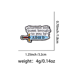 Spilla 3D smaltata con motivo ADHD, distintivo a forma di spada, per borsa, abbigliamento, accessori moda, gioielli, regalo per bambini - Product Image 2