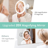 Miroir de Maquillage Grossissant à LED 20X avec Interrupteur Tactile, Intensité Réglable, Portable, Rotation à 360°, Pliable, Ventouse Puissante en Gel
