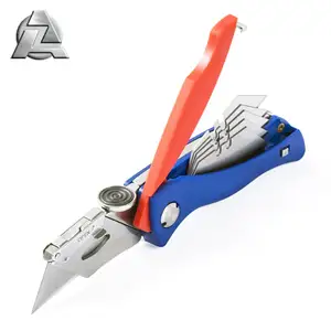 Hand tools foldable safety fruit utility carpet carton box cutter zinc sk-5 folding knife with quick change back blade lock