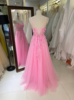Robes de bal roses en gros 2026 2027 – Robe de soirée en dentelle florale 3D, corset perlé, tulle, coupe trapèze – Fournisseur d'usine