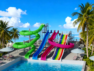 Ensemble de toboggans aquatiques en fibre de verre colorés pour parc aquatique commercial, capacité de 100 à 500 kg, avec équipement de sport nautique certifié IOS et CE - Product Image 5